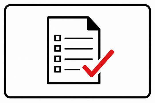 A line art icon depicting a checklist with a checkmark, symbolizing completion or verification.