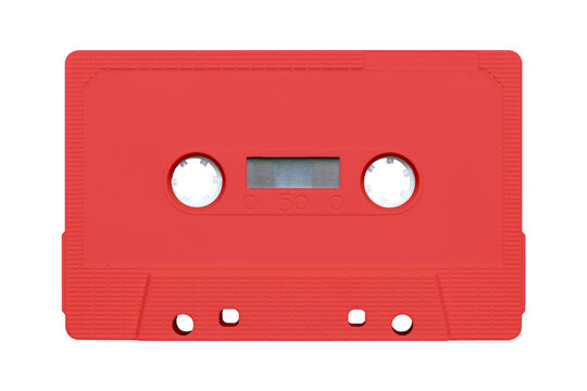 Blank Red Solid retro audio cassette tape. png isolated on transparent background