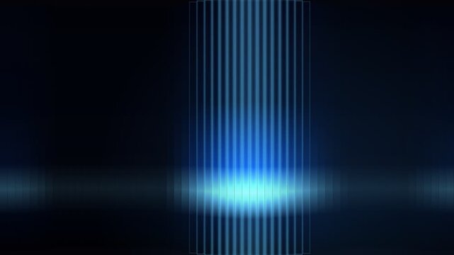Abstract blue light beams radiating from a central point in deep darkness