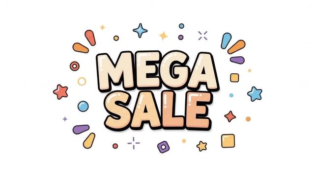 Cute Mega Sale Text With Colorful Confetti Animation On White