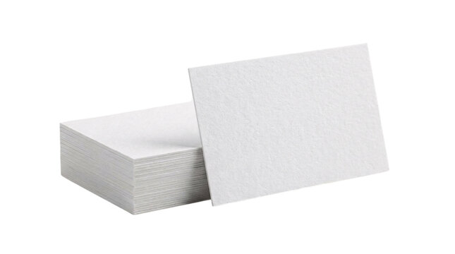 Stack of blank white business cards with one png on isolated transparent background