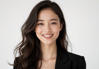Fototapeta premium Smiling Asian Woman in Black Blazer Portrait