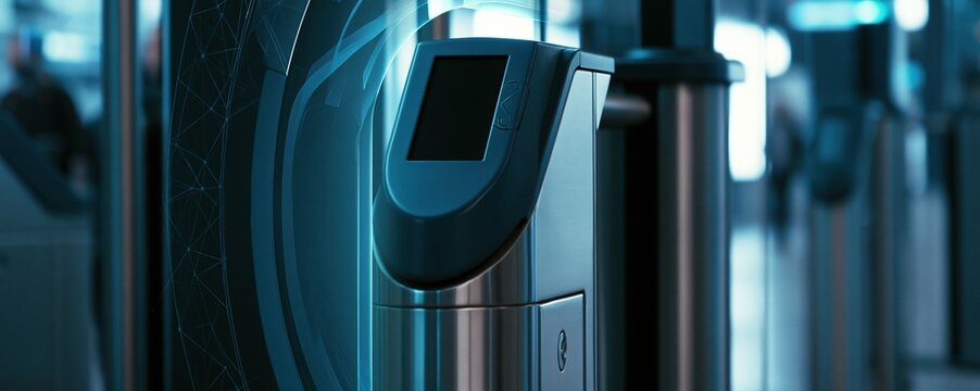 Modern Security Turnstile with Digital Display for Access Control in a High-Tech Environment