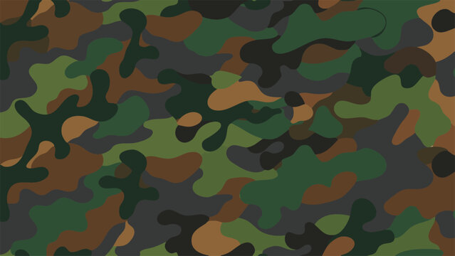 Military Camouflage Pattern with Organic Green Brown Tan and Black &mdash; Editable Vector