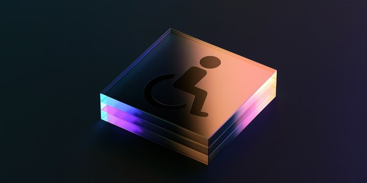 Modern Accessibility Symbol Etched on a Reflective Prism with Ambient Lighting
