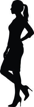 Black Silhouette Profile of Woman Standing in High Heels with Hand on Hip
