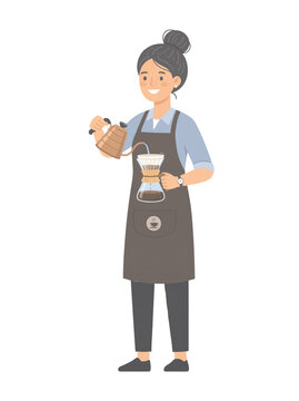 Modern character vector of a barista making alternative coffee method