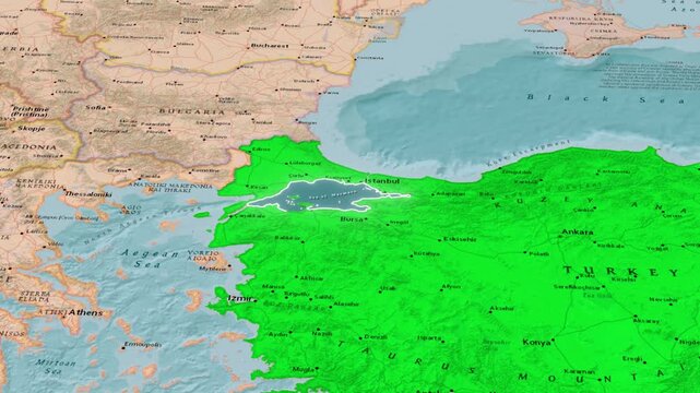 Sea Of Marmara Map Location Northwest Turkey Animation
