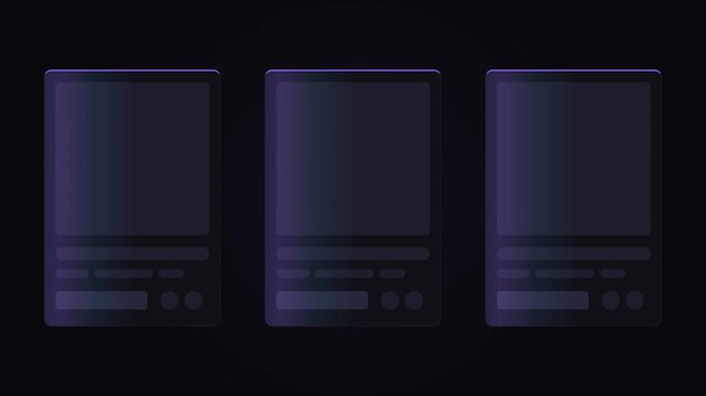 Futuristic AI-style skeleton loader with dark mode glass-like cards and neon cyan/purple sweeping effects.