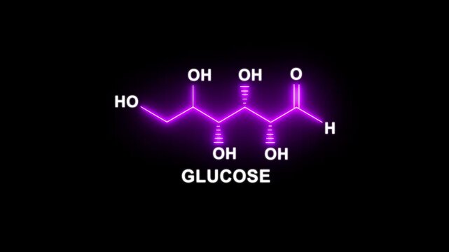 neon Glucose molecule on black Background. glowing formula of Glucose. Glucose Molecular Structure Symbol icon Animation. Glucose Molecule Structure icon.