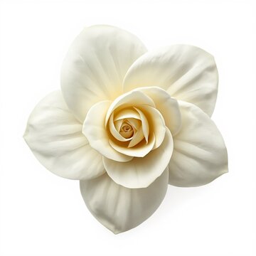 double gardenia flower (Gardenia jasminoides), creamy white densely layered petals arranged in a beautiful spiral formation