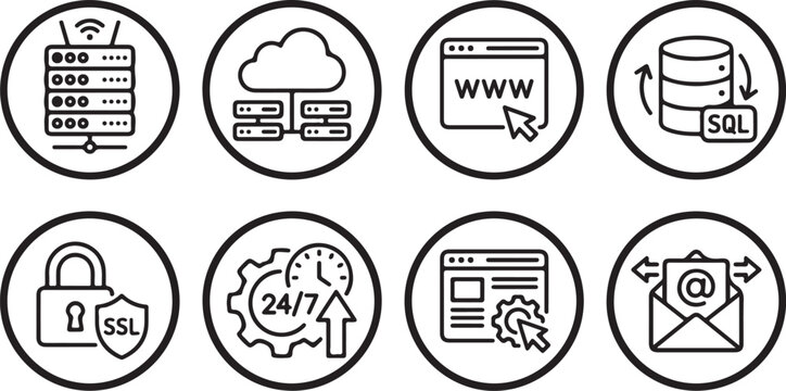 Set of eight technology and web service icons