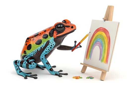 Colorful poison dart frog painting with easel