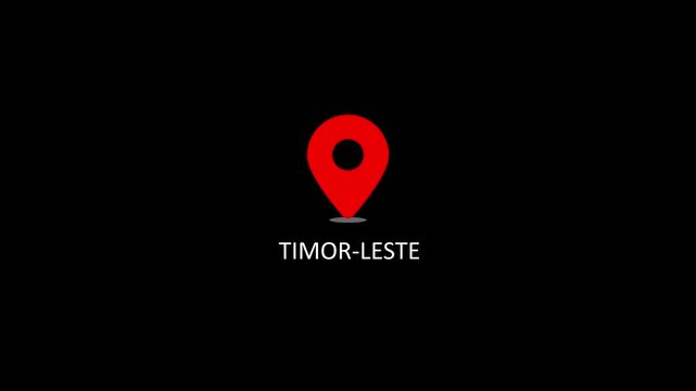 Timor-leste location pin animation on black background, travel and tourism map marker east timor