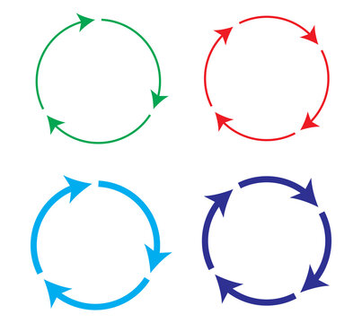 Circular arrows in four colors for infographic transparent background