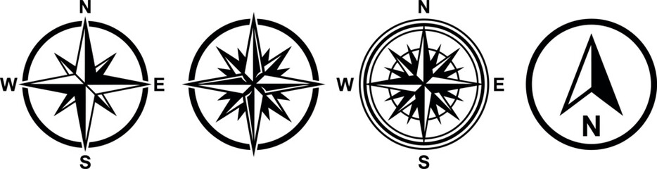 Collection of antique compass rose illustrations showing directional points and cardinal directions © MSTRehena