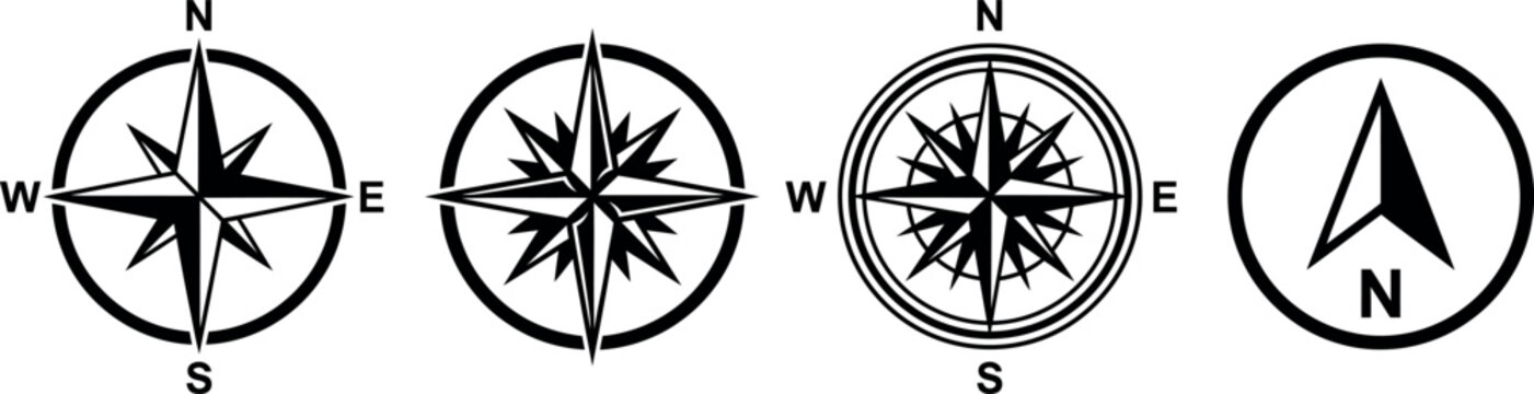 Collection of antique compass rose illustrations showing directional points and cardinal directions