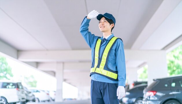 車を案内する警備員