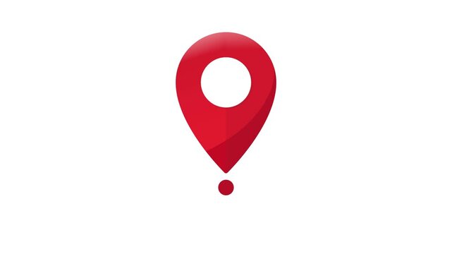 Location pin symbol animation. Looping animated red map, GPS, pointer icon bouncing on white and green scene background
