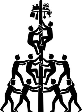 Greasy Pole Climbing Competition Vector Icon Illustrating Teamwork and Traditional Festival Game