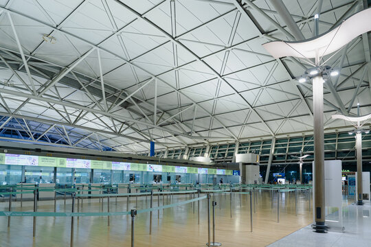 August 14, 2026, Incheon, South Korea - Empty check-in area at Incheon International Airport Terminal 2