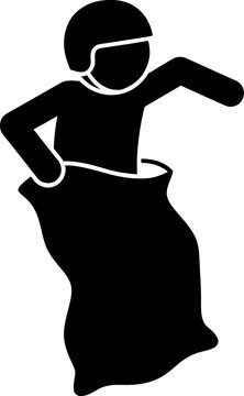 Stick Figure Wearing Helmet Participating in Sack Race Competition Vector Icon