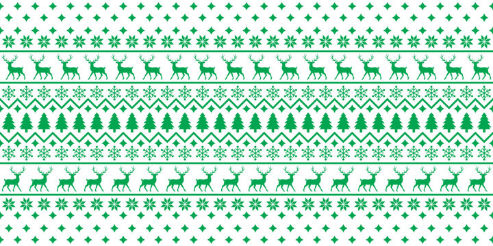 Christmas Sweater Repeat Pattern with Snowflakes and Reindeer Vector Design