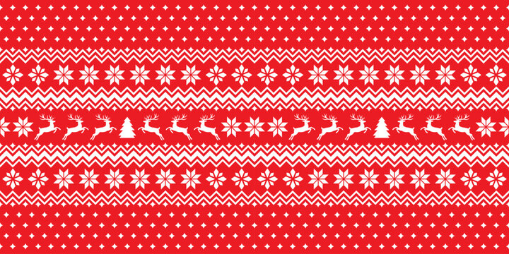Christmas Sweater Seamless Pattern with Reindeer, Snowflakes and Nordic Geometric Motifs