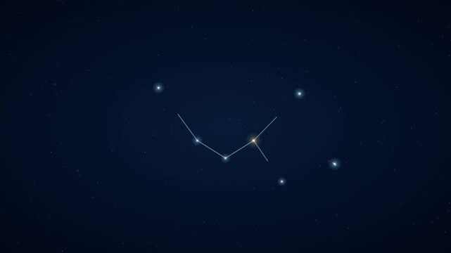 Taurus zodiac constellation forming via glowing connection lines between static celestial stars against a clear dark night sky. Cinematic celestial animation for astrology and astronomy projects.