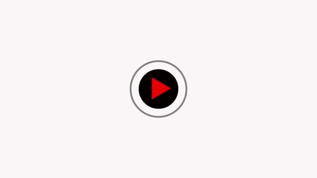 Minimalist white video play button icon on a black background, alpha channel. play button symbol inside cyan circle.