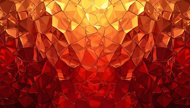 Abstract Red and Yellow Geometric Triangle Mosaic Background with Glowing Polygon Light Texture for Modern Wallpaper Design Illustration