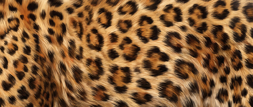 Leopard print fur coat spotted texture, animal skin close-up
