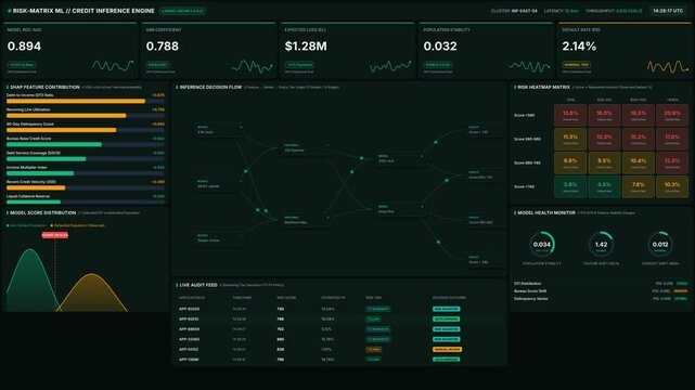Advanced risk matrix dashboard with inference engine data, for financial analytics, risk management, predictive modeling, machine learning algorithms, technology systems