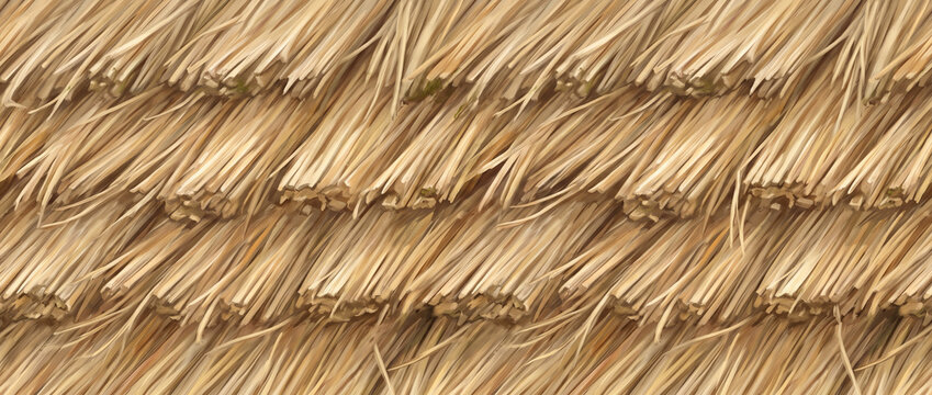 Thatch roof dried grass texture in close-up detail