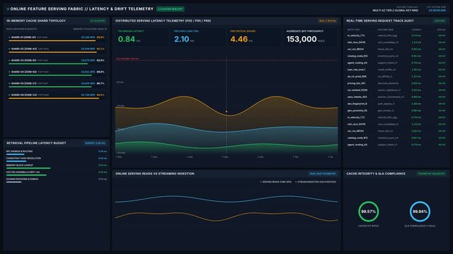 Dashboard with real time data analytics server metrics, for big data processing, cloud computing infrastructure, system monitoring, performance optimization, digital network security