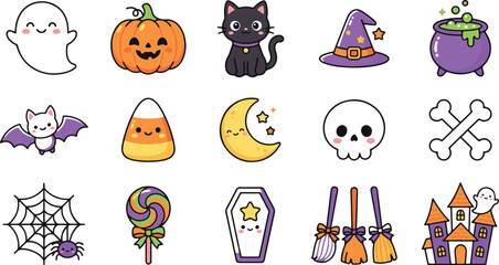 Fototapeta premium Cute Halloween Vector Set Icons and Stickers