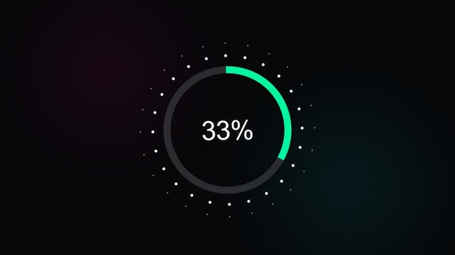 A circular progress bar displays thirty three percent completion on a dark digital interface screen representing the ongoing status of a software application loading process within a computer