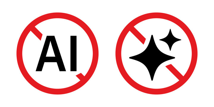 No AI sign. Artificial intelligence prohibited sticker. Transparent vector