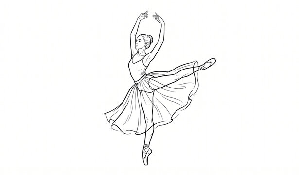 Untitled design - 1Ballet dancer in motion black line art vector illustration isolated on white