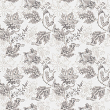 Ornamental ethnic jacobean floral modern boho hand drawn surface seamless pattern