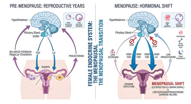 Female Endocrine System Menopausal Hormonal Shift Illustration