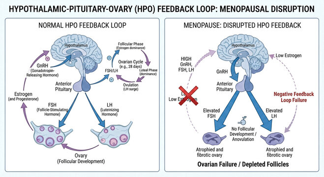 Hypothalamic Pituitary Ovarian Feedback Loop Menopause Illustration