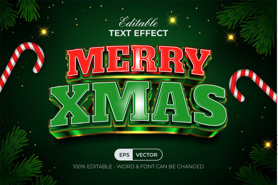 Editable Christmas Text Effect 3D Modern Shiny Style.