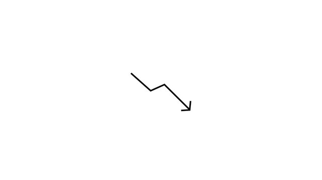 A futuristic black arrow graph line moving downwards on a white background, symbolizing the concept of financial loss, market decline, economic recession, business collapse and failure.
