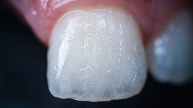 Close-up macro view of a healthy human tooth with visible enamel texture