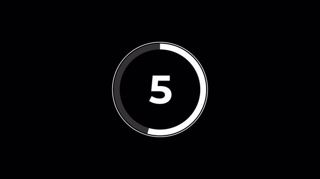 10 second countdown animation from 10 seconds to 0 seconds on a transparent background. 10 second to 0 second countdown timer, 4k video.