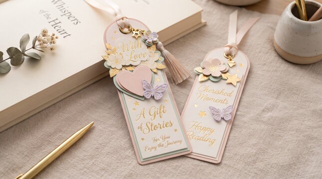 Exquisitely crafted decorative bookmarks featuring delicate floral and butterfly embellishments, ideal for thoughtful gifts or personal reading pleasure