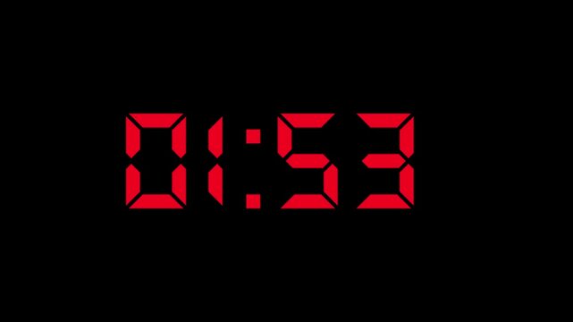 Digital Countdown timer four minute animation from 240 to 0 seconds on transparent background. 4 minutes countdown timer animation. 4k video