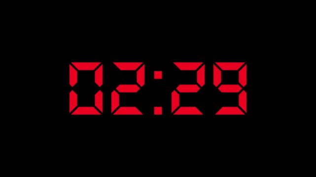 Digital Countdown timer five minute animation from 300 to 0 seconds on transparent background. 5 minutes countdown timer animation. 4k video