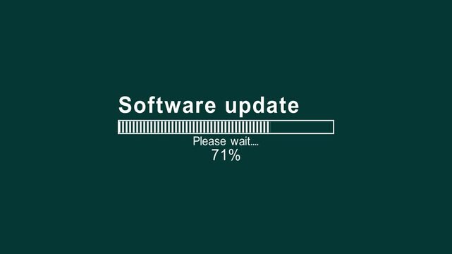 Software update on computer screen with futuristic teal progress bar loading bar animation